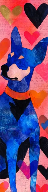 Free printable dog bookmark featuring doberman on red background